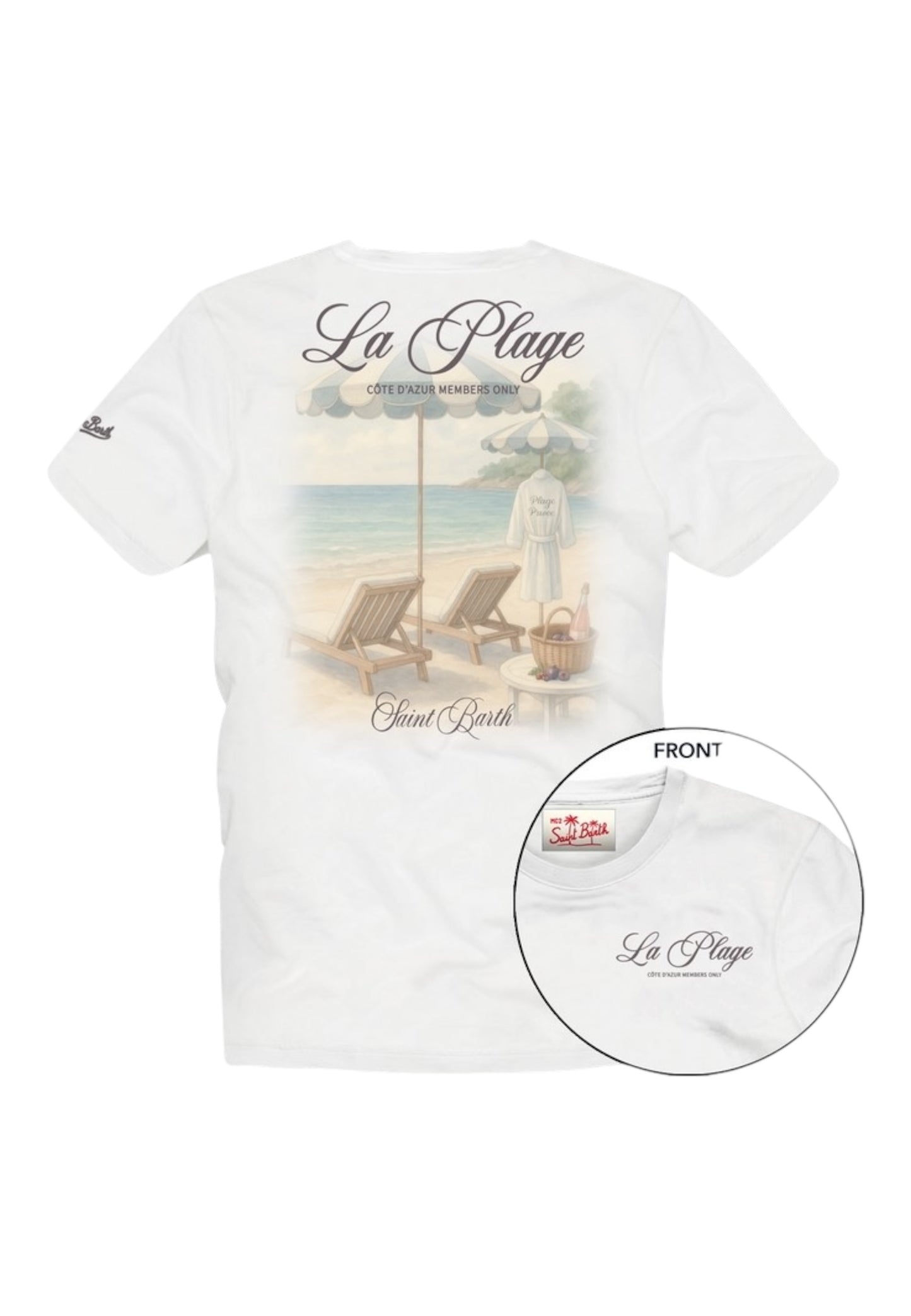 T-Shirt Manica Corta Uomo Mc2 Saint Barth Stampa/Ricamo Fronte E Retro La Plage Portland PRL0002