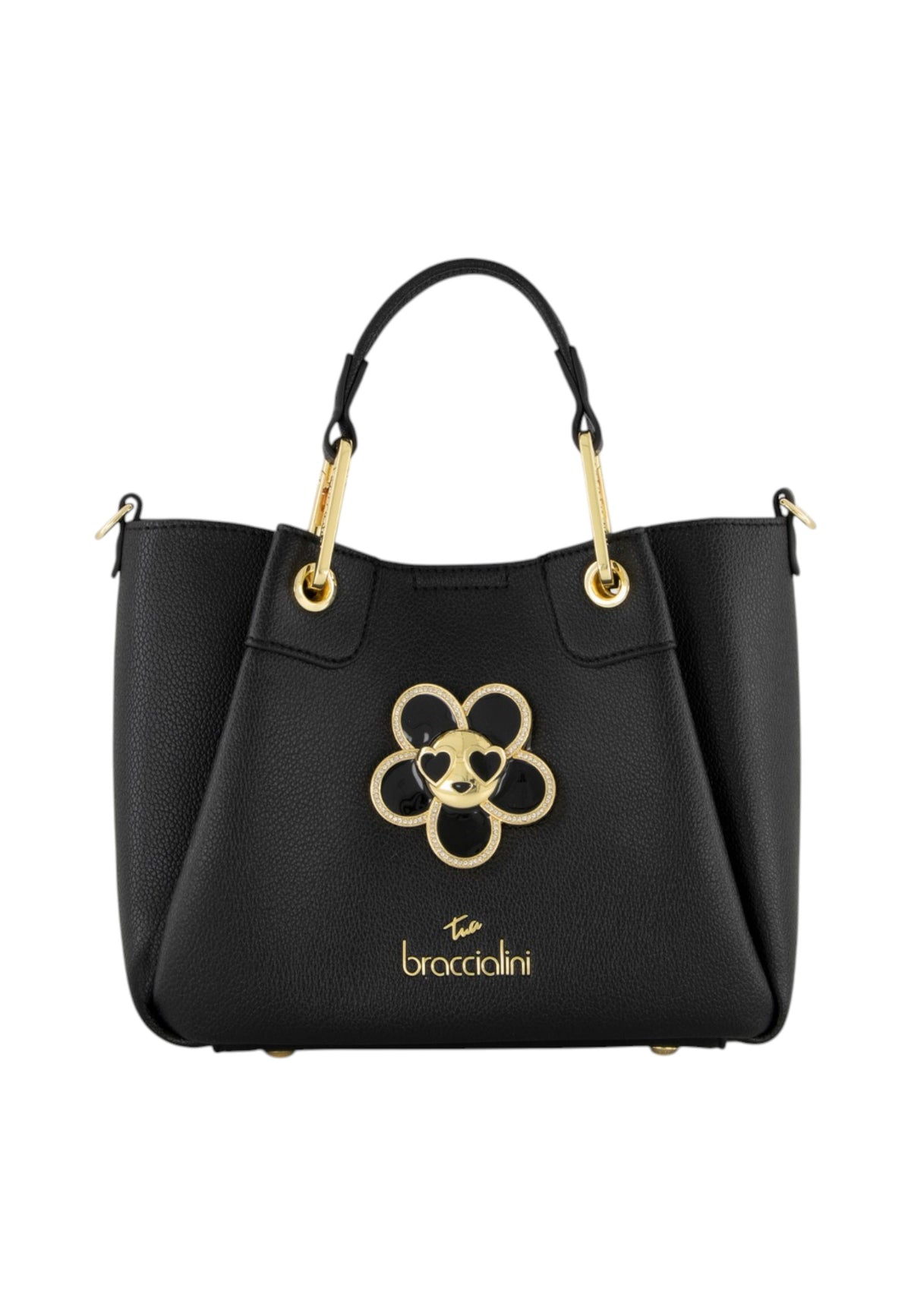 Borsa A Mano Donna Braccialini A Bauletto, Doppio con tracolla removibile e regolabile, Chiusura con clip, Con pochette interna removibile, Charm gioiello a forma di margherita, Dimensioni: 25 x 10.5 x 18 Cm Amy Bijoux B19210YY