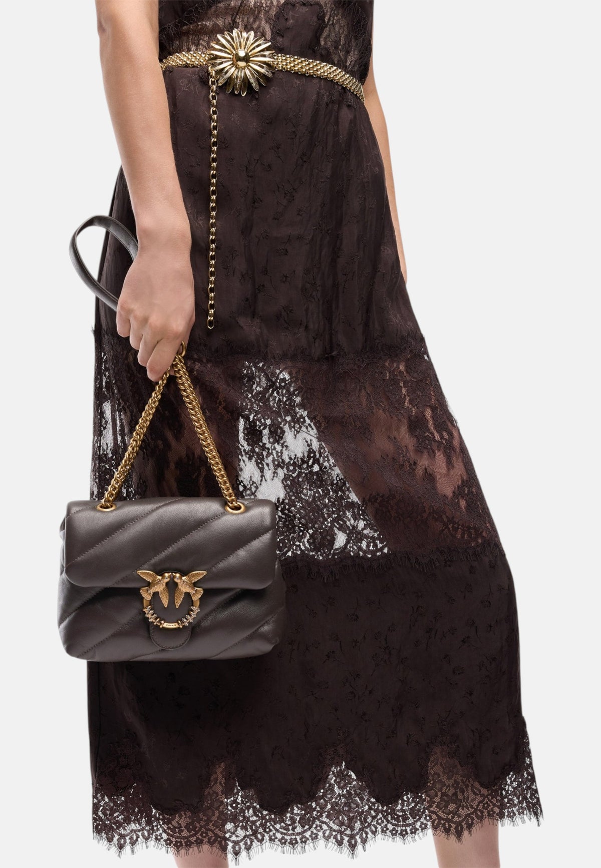 Borsa A Tracolla Donna Pinko Nappa trapuntata, formato mini, nuova fibbia Love Birds, tracolla a catena, misure 21 x 9 x 15 cm Love Puff Mini New Buckle 107058A0F2