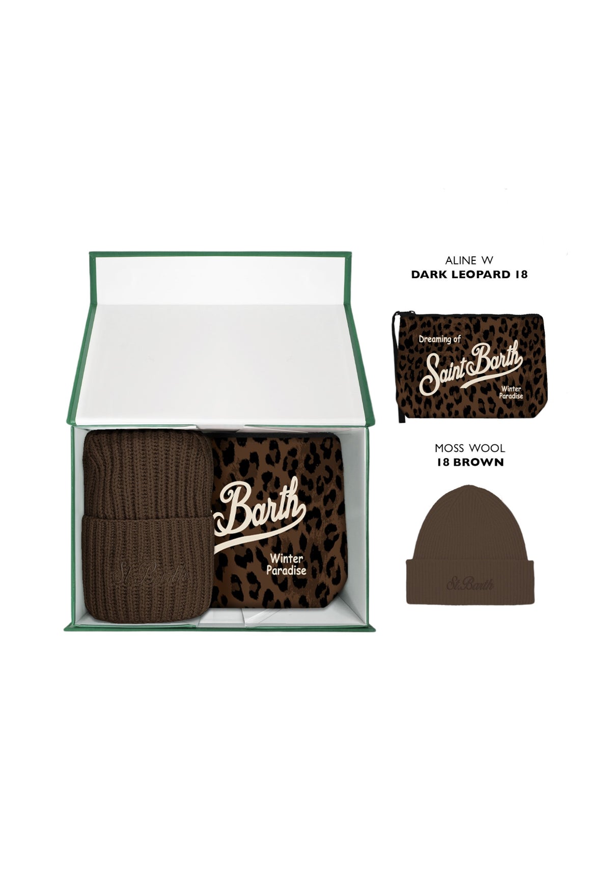 Set Regalo Unisex Mc2 Saint Barth Berretto E Pochette Coordinati, Confezione Regalo, La Stampa Leopardata Gift Box Woman BOX0049-DARK-LEOPARD