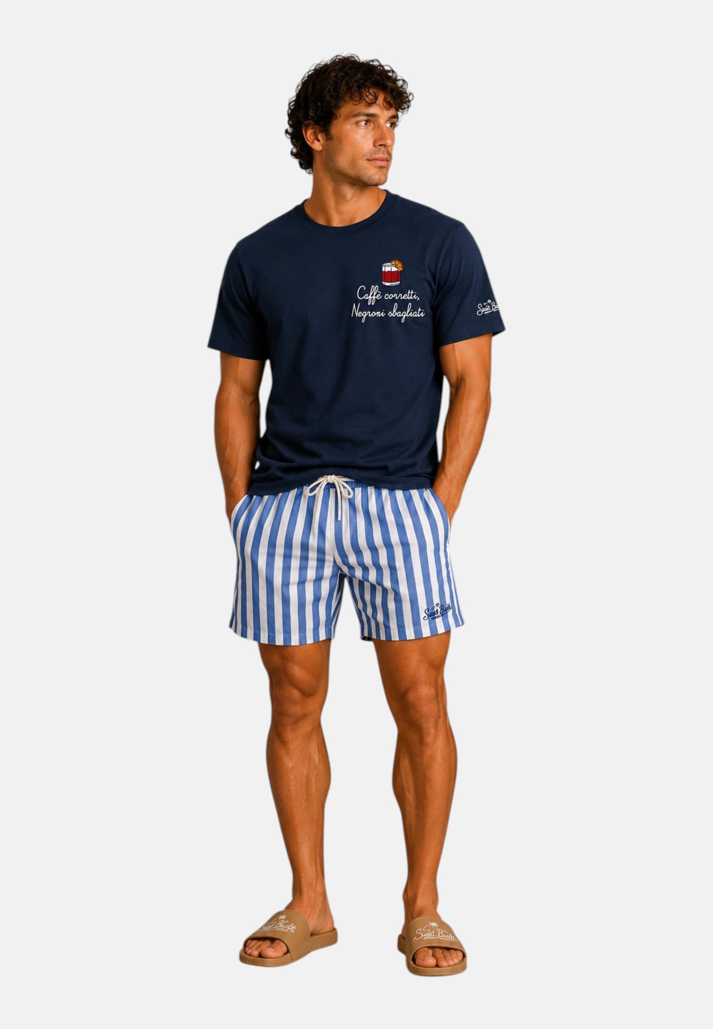 T-Shirt Manica Corta Uomo Mc2 Saint Barth Stampa E/O Ricamo Frontale Negroni Corretti Portofino POT0001