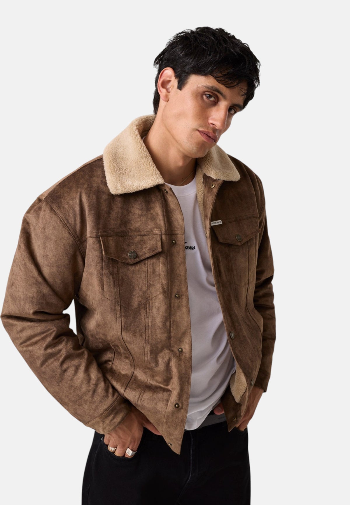 Giacca Invernale Uomo Guess Effetto shearling, Stile trucker Gj M6BL75K7182