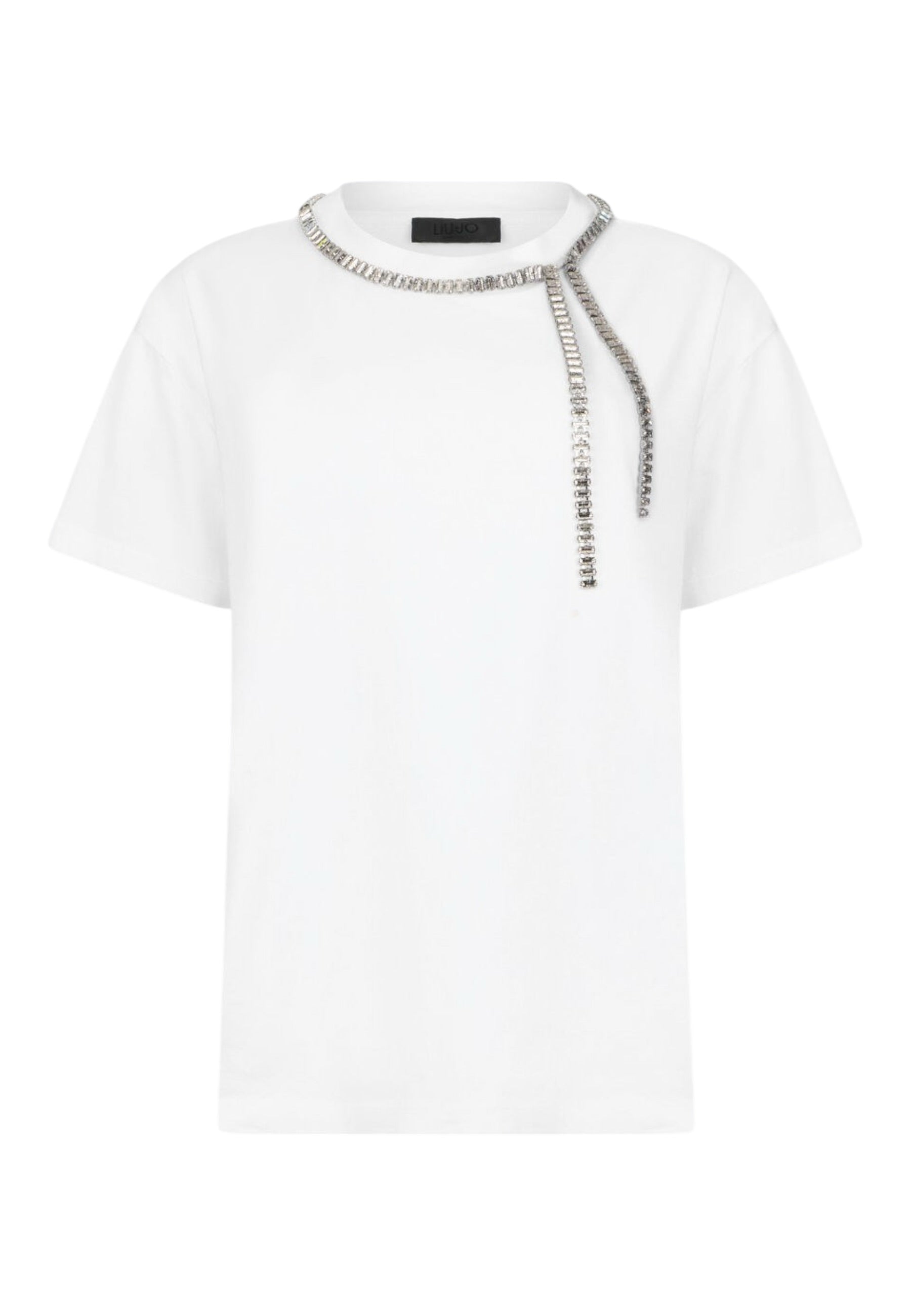 T-Shirt Manica Corta Donna Liu Jo Oversize Con Catena Strass Eco Line CA6167JS088