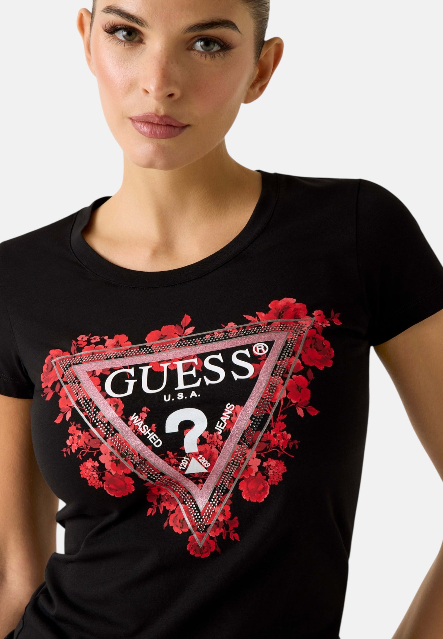 T-Shirt Manica Corta Donna Guess  Flowers Triangle W6RI23J1314