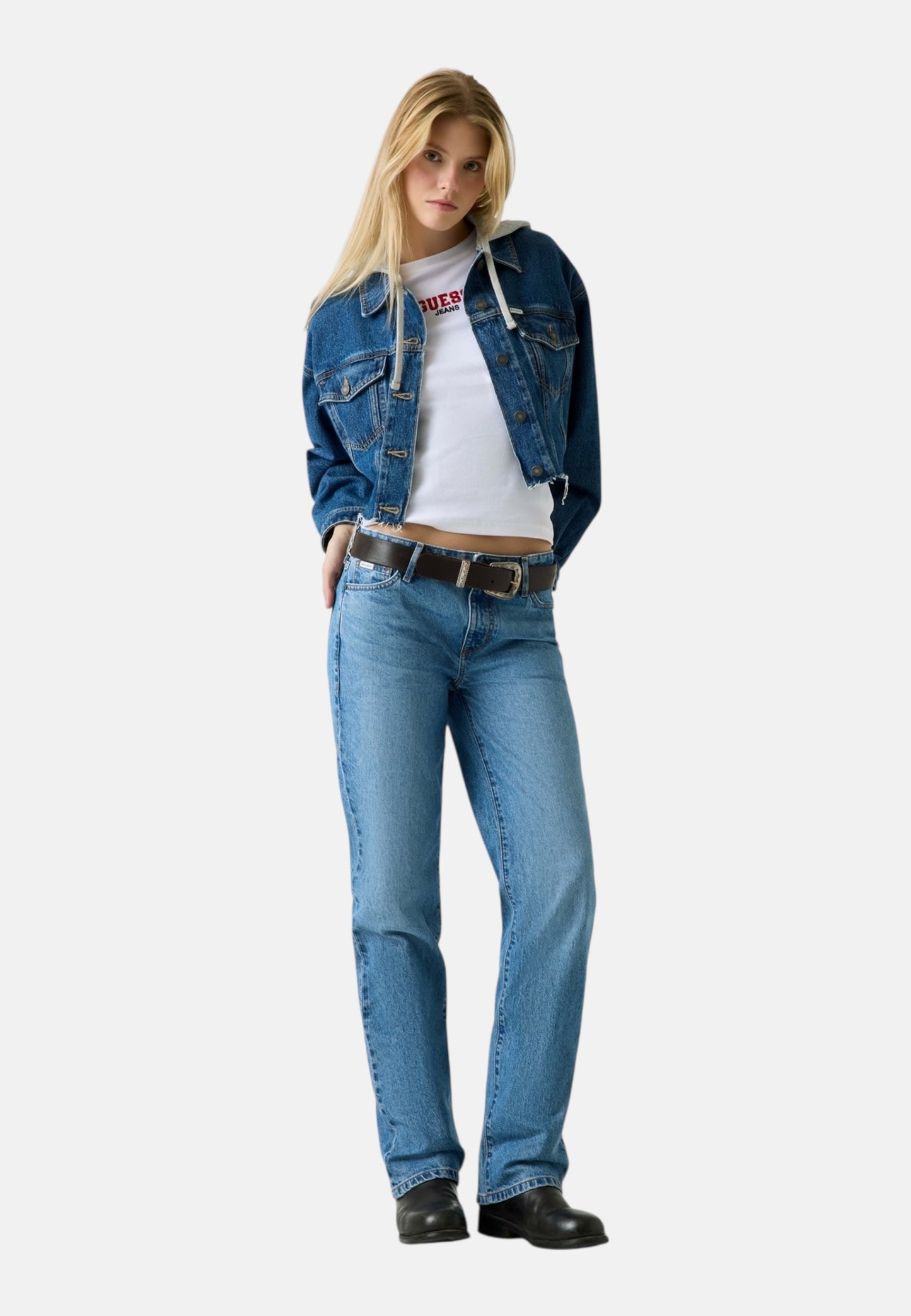 Giacca Jeans Donna Guess Con Cappuccio Gj Cropped Trucker W6RN11D5R2C
