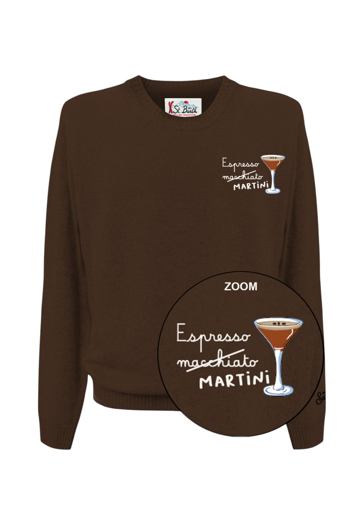 Maglione A Girocollo Uomo Mc2 Saint Barth Maniche Lunghe, Polsi E Fondo A Coste, Un Bicchiere Di Espresso Martini E La Relativa Scritta Heron Light Embry HER0024-ESPRESSO-COCKTAIL