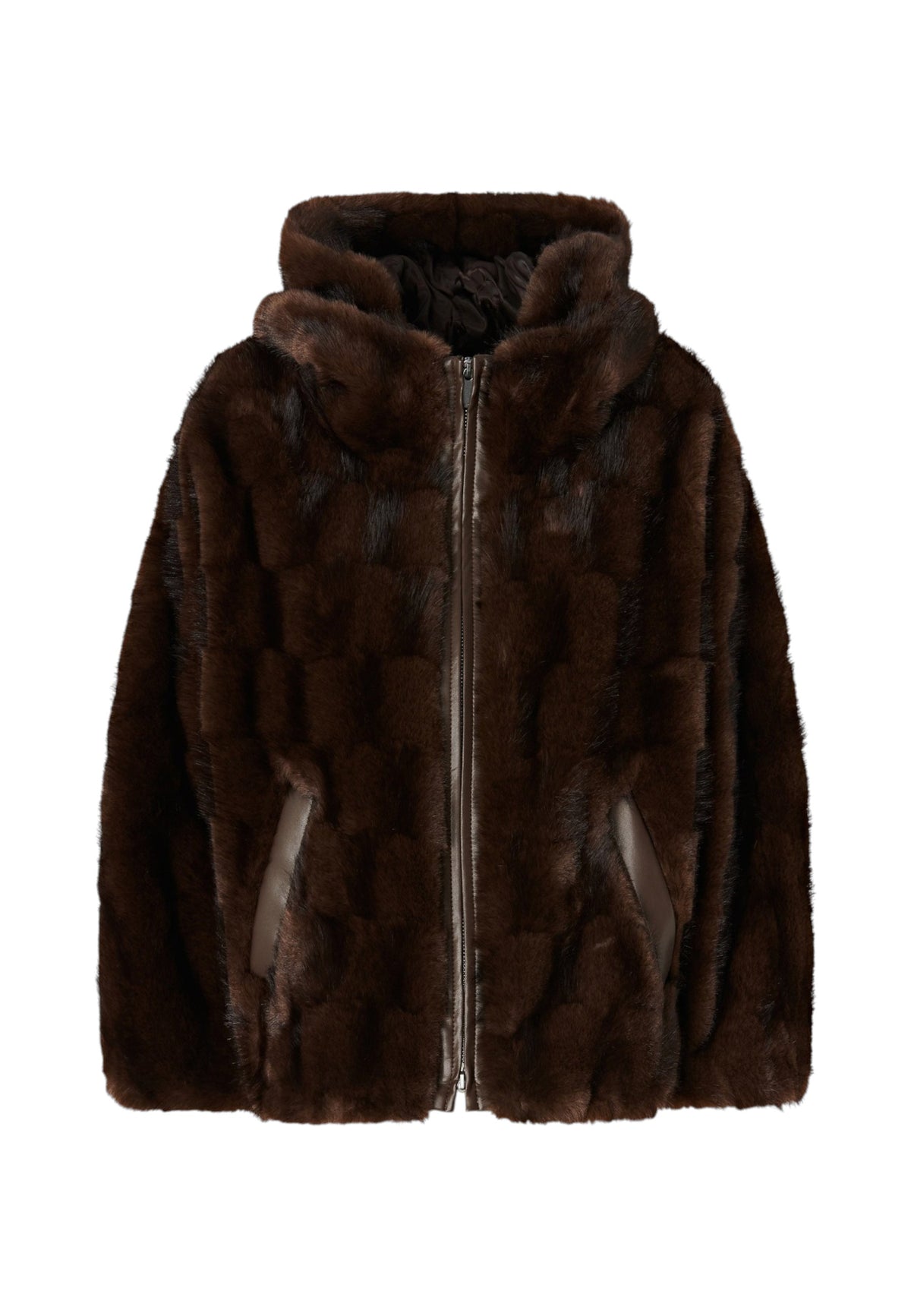 Giacca Invernale Donna Pinko Effetto pelliccia sintetica, linea morbida, cappuccio, maniche ampie, zip a doppio cursore, tasche oblique, fodera jacquard Love Birds, coulisse interna al fondo Cadetia 107054A3C5