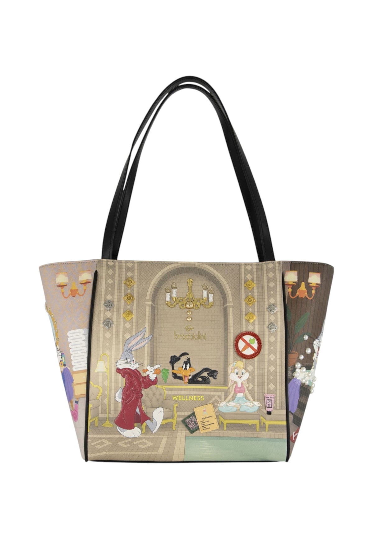 Borsa A Spalla Donna Braccialini Shopper, Manico doppio, Chiusura con zip, Due tasche interne, una con zip e una aperta, Stampa illustrata Looney Tunes, Dimensioni: 45 x 12 x 29 Cm Allround LT LT292YY