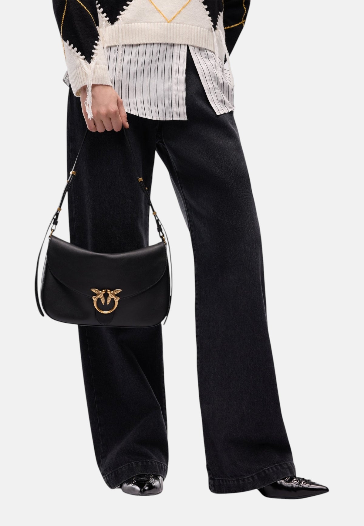 Borsa A Tracolla Donna Pinko Pelle morbida, fibbia Love Birds Diamond Cut, tracolla regolabile, misure 28 x 7 x 19 cm Love Satchel Classic 107655A0QO
