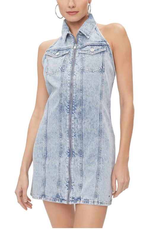 Vestito Corto Donna Tommy Jeans In Jeans Zip Halterneck DW0DW17057