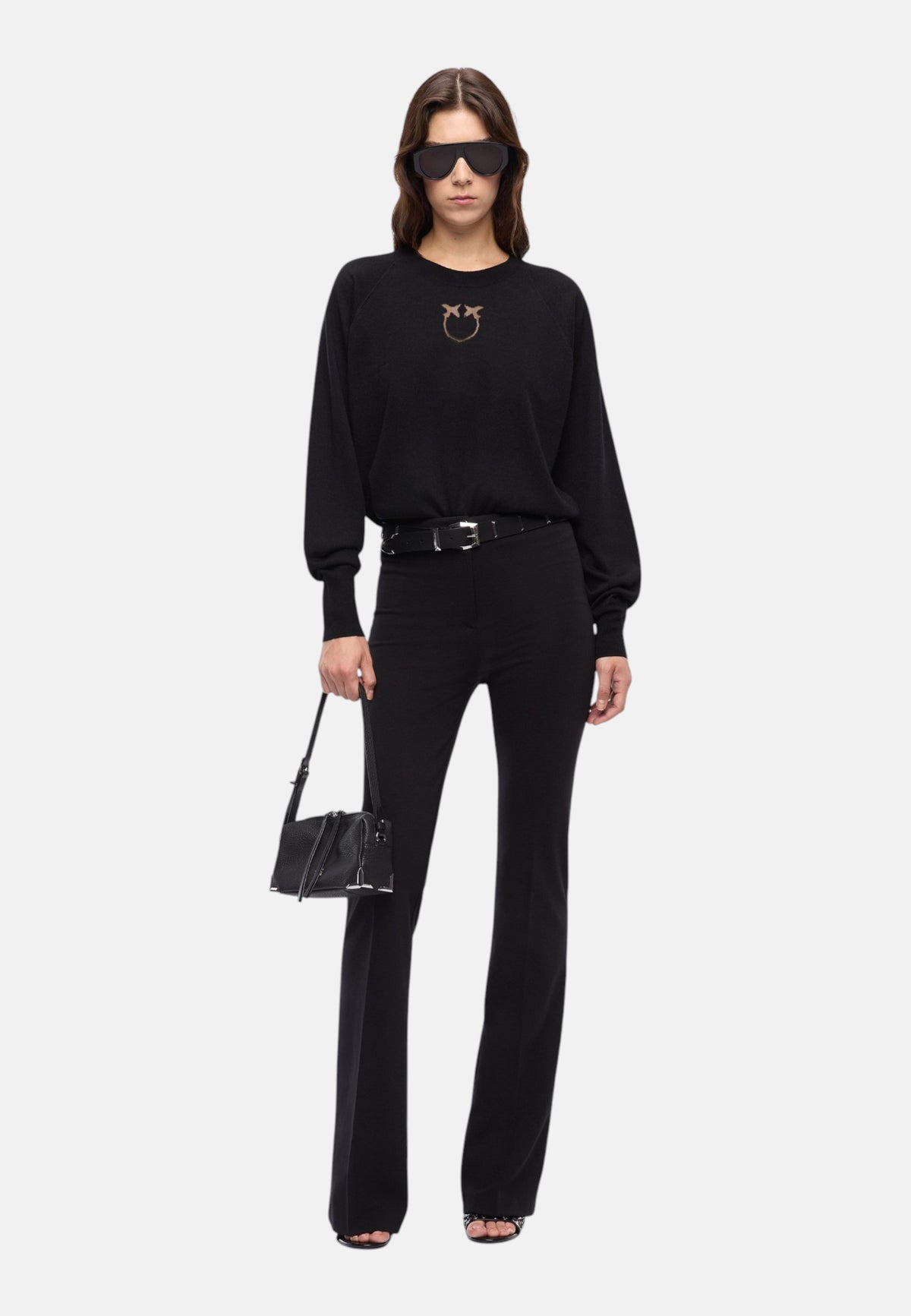 Maglione A Girocollo Donna Pinko Girocollo, maniche lunghe, filato misto lana, logo Love Birds a intarsio in trasparenza, collo polsini e fondo a costine Lanzarote 105417A18M
