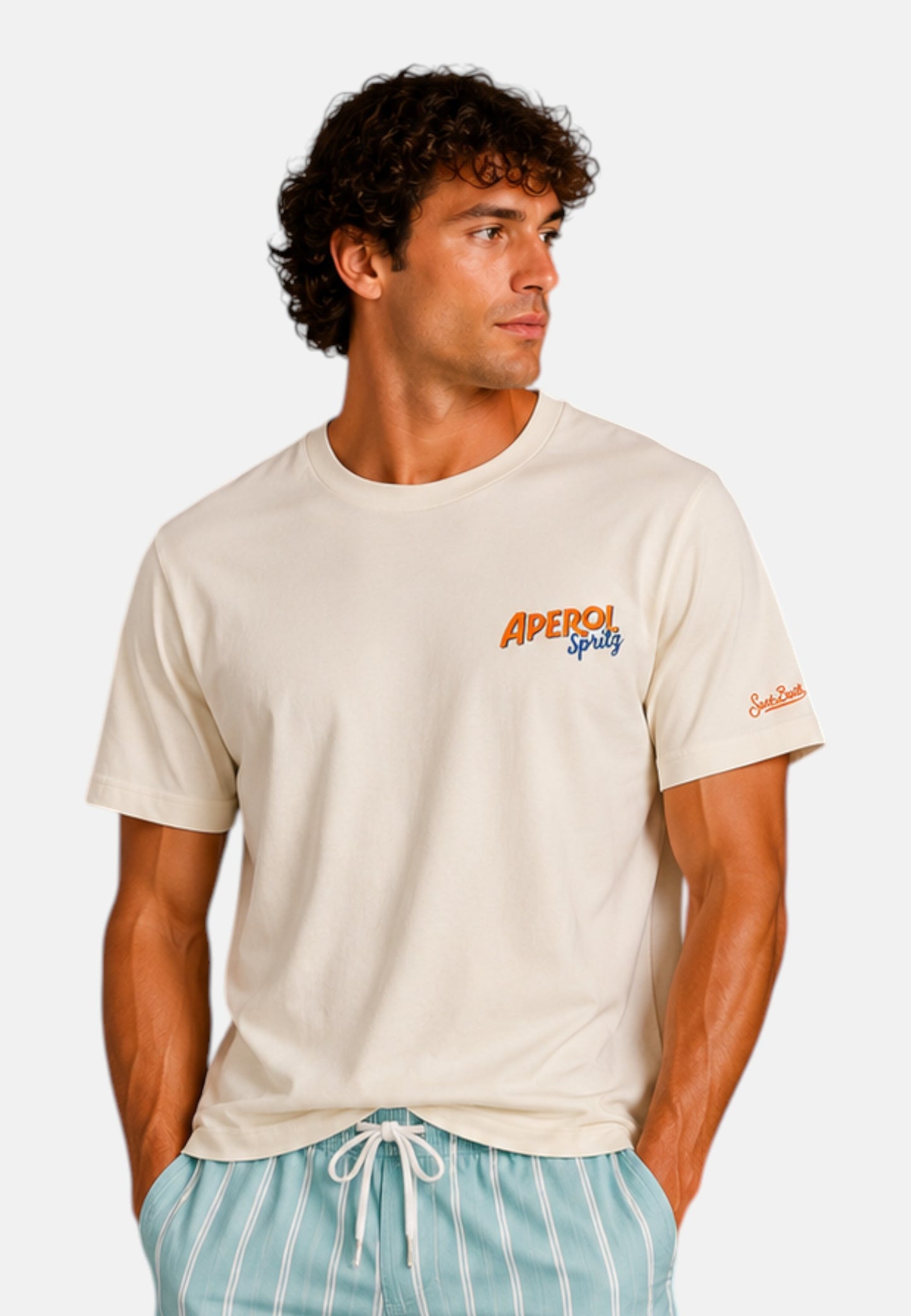 T-Shirt Manica Corta Uomo Mc2 Saint Barth Stampa/Ricamo Fronte E Retro Aperol Orange Portland PRL0002