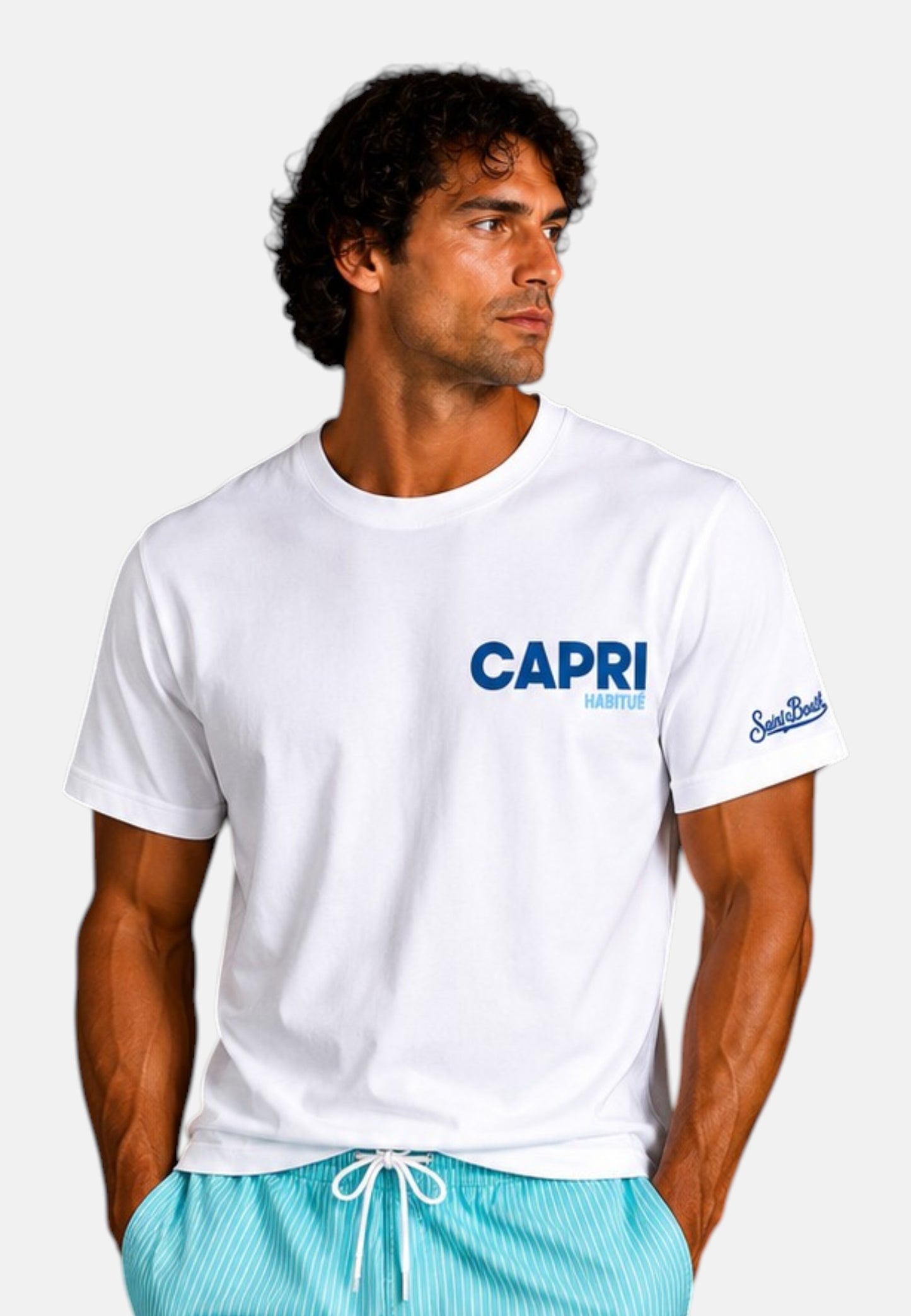 T-Shirt Manica Corta Uomo Mc2 Saint Barth Stampa/Ricamo Fronte E Retro Capri Summer Portland PRL0002