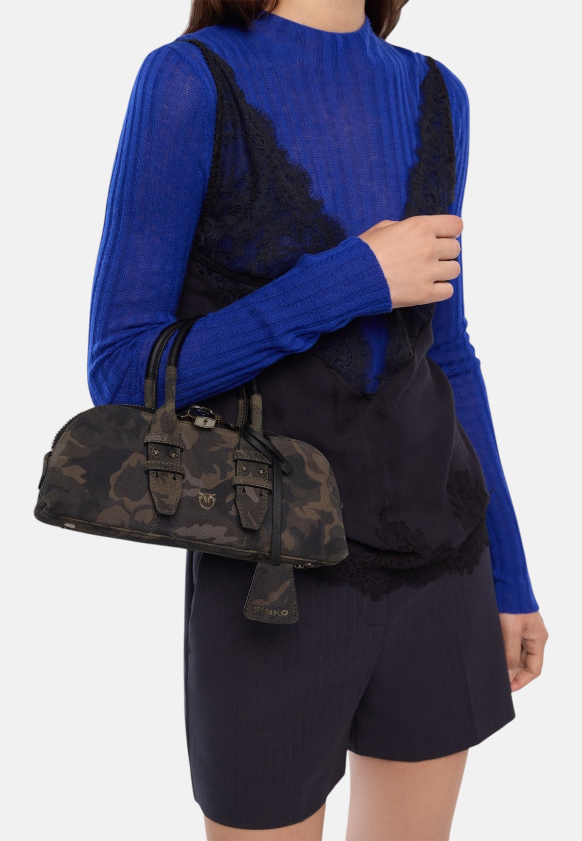 Borsa A Mano Donna Pinko Pelle scamosciata stampata, forma a bauletto orizzontale, doppi manici, misure 28 x 8 x 24 cm Escape Bag Horizontal Suede Print 105334A3LR