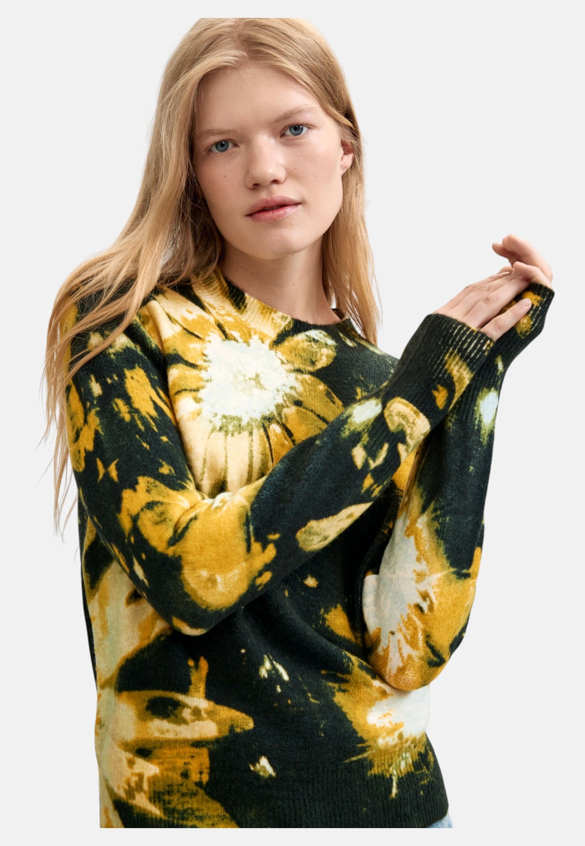 Maglione A Girocollo Donna Desigual Motivo floreale, Fit regular, Maglia fine, Poliammide riciclata Darkbotanic 26WWJF40
