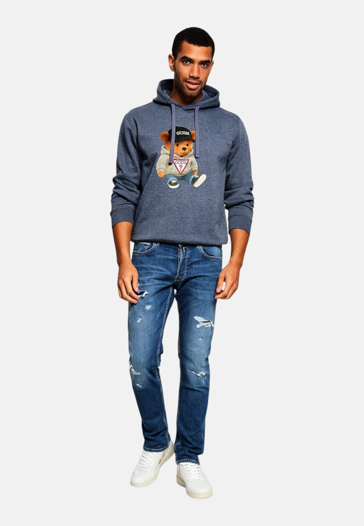 Felpa Con Cappuccio Uomo Guess Effetto teddy, Motivo orsetto, Melange  M6BQ31K6562