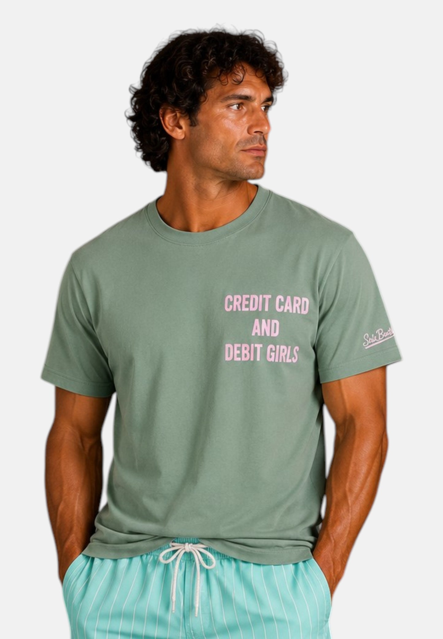 T-Shirt Manica Corta Uomo Mc2 Saint Barth Stampa/Ricamo Fronte E Retro Credit Card Portland PRL0002