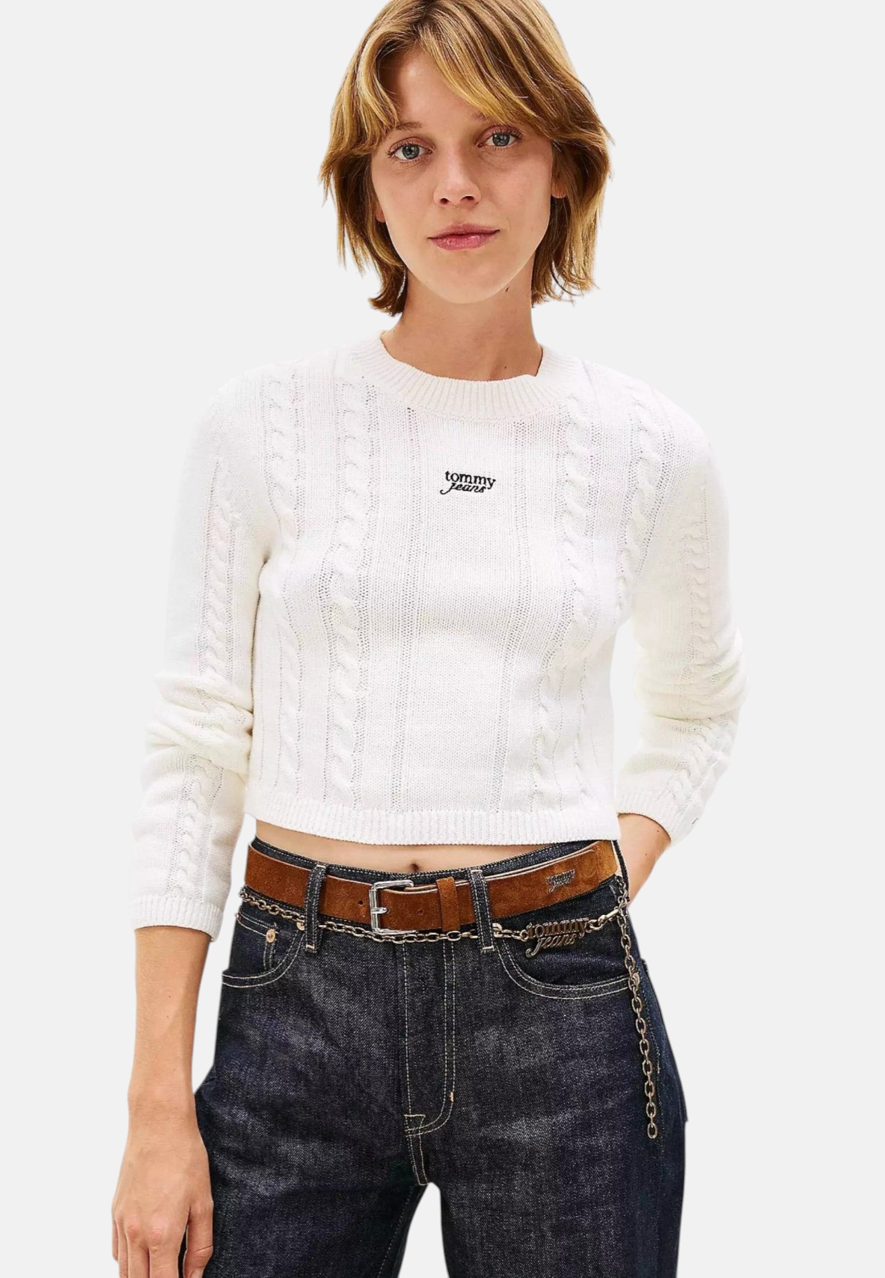 Maglione A Girocollo Donna Tommy Jeans  Tjw Cable Script Sw DW0DW22301
