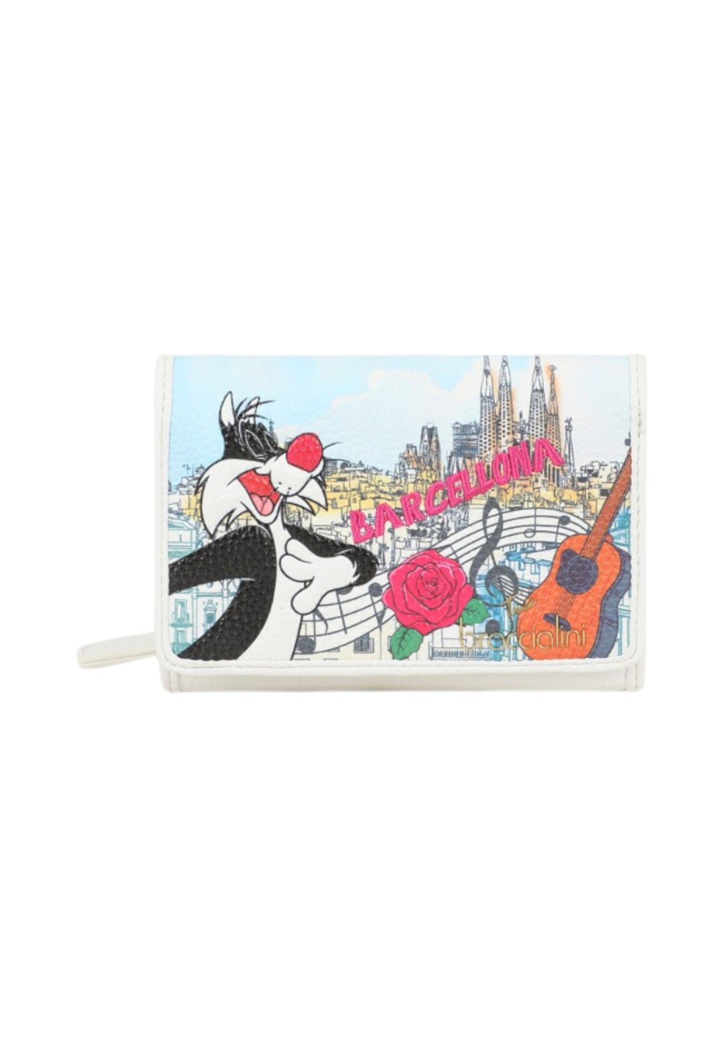 Portafoglio Con Patta Donna Braccialini Piccolo Con Stampa Silvestro Barcellona Cartoline Lt LT261LT
