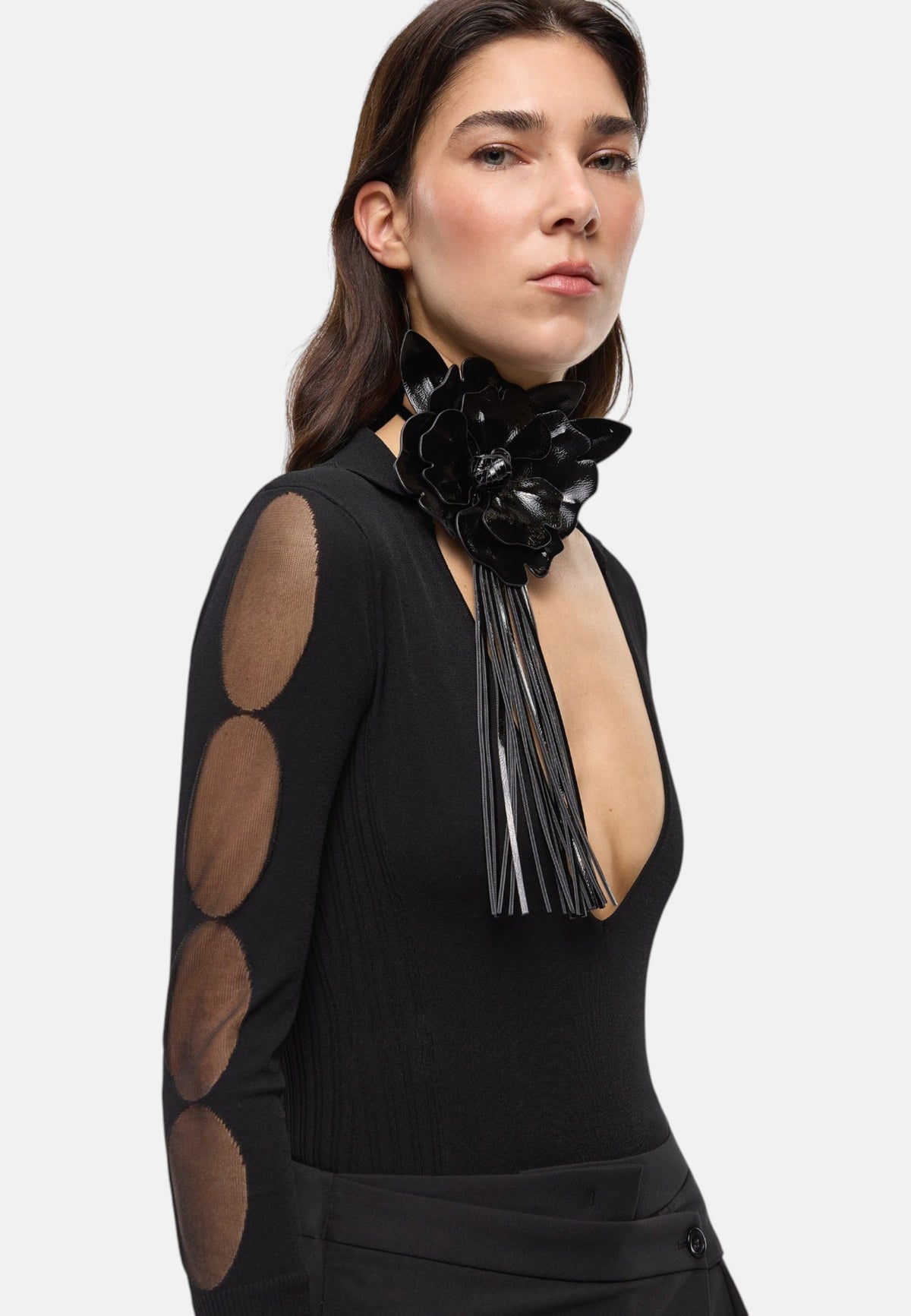 Body Manica lunga Donna Pinko Body a maniche lunghe, scollo a V, filato misto viscosa, lavorazione a costine sul retro, aperture velate sulle maniche, logo jacquard Danzica 107199A3H3