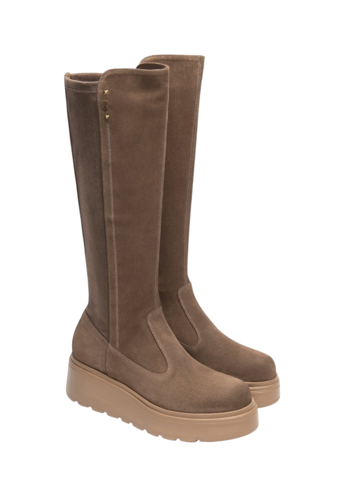 Stivali  Donna Nero Giardini Tomaia in pelle scamosciata e tessuto, gambale morbido, chiusura laterale con zip, suola platform, Made in Italy  I618114D