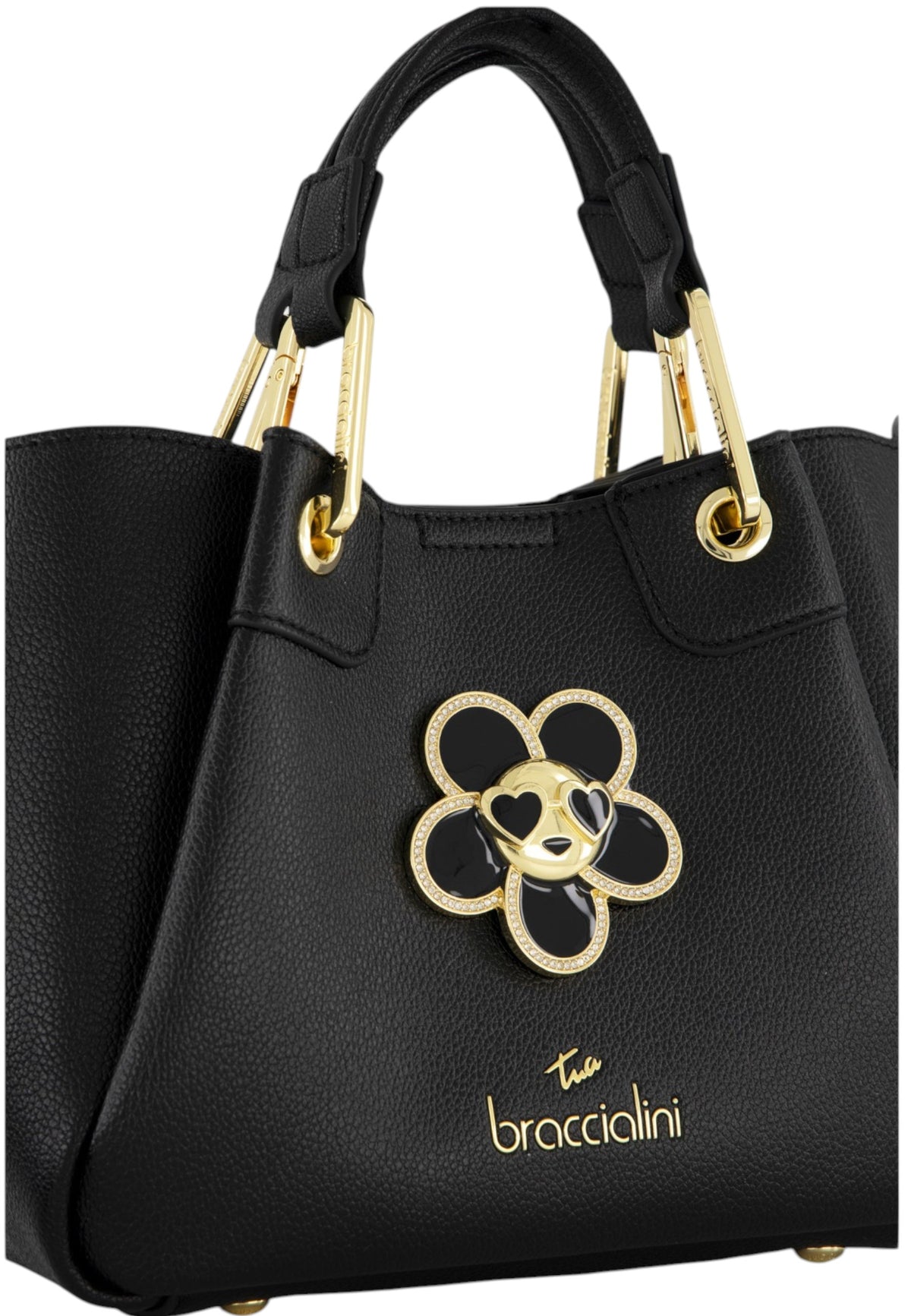 Borsa A Mano Donna Braccialini A Bauletto, Doppio con tracolla removibile e regolabile, Chiusura con clip, Con pochette interna removibile, Charm gioiello a forma di margherita, Dimensioni: 25 x 10.5 x 18 Cm Amy Bijoux B19210YY