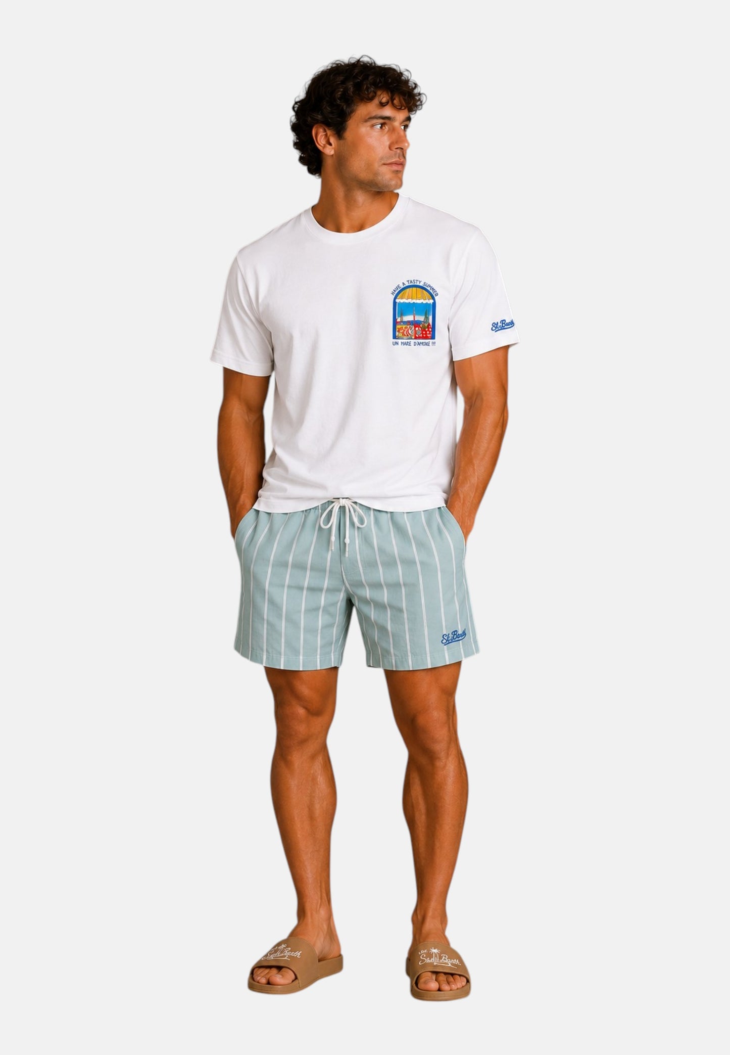 T-Shirt Manica Corta Uomo Mc2 Saint Barth Stampa/Ricamo Fronte E Retro Tasty Summer Portland PRL0002