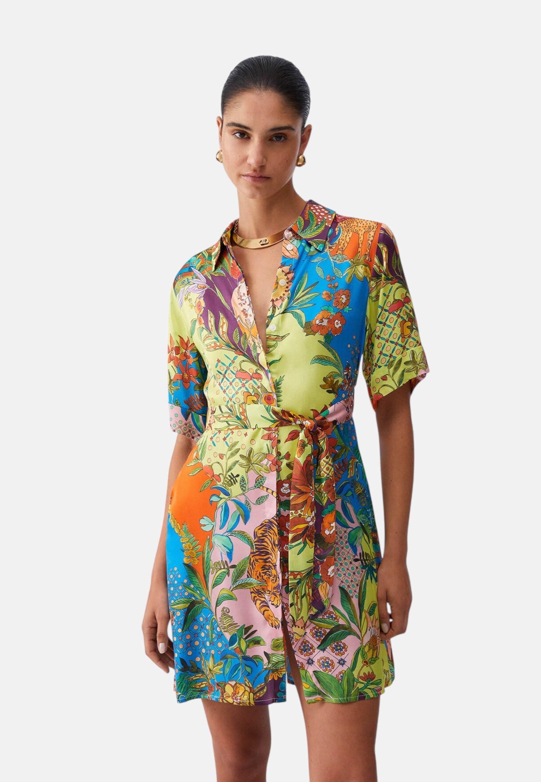 Vestito Corto Donna Liu Jo Tessuto Navetta Stampa All Over Rainbow Tiger Eco Line WA6482T471A