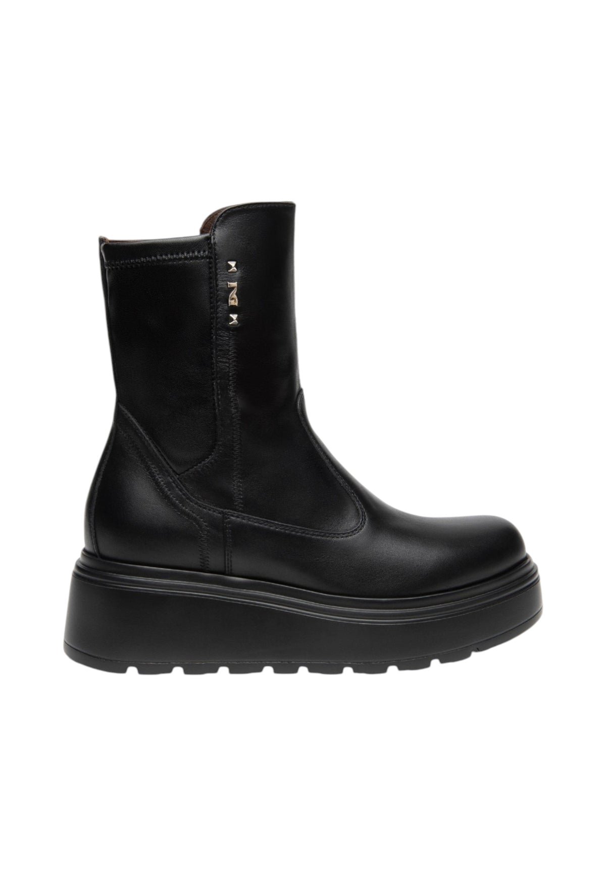 Stivaletti Chelsea Donna Nero Giardini Tomaia in pelle, chiusura laterale con zip, punta tonda, suola platform carrarmato, Made in Italy  I618110D