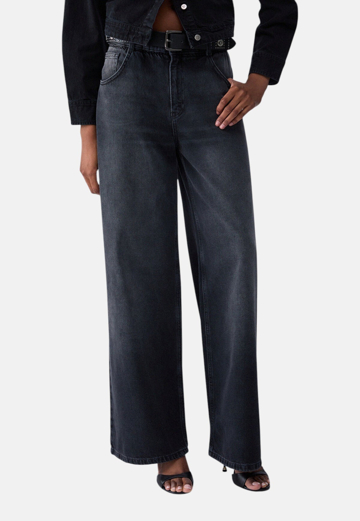 Jeans Wide Leg Donna Liu Jo A Vita Alta Con Cintura Borchiata Candy Belt UF6186D0370
