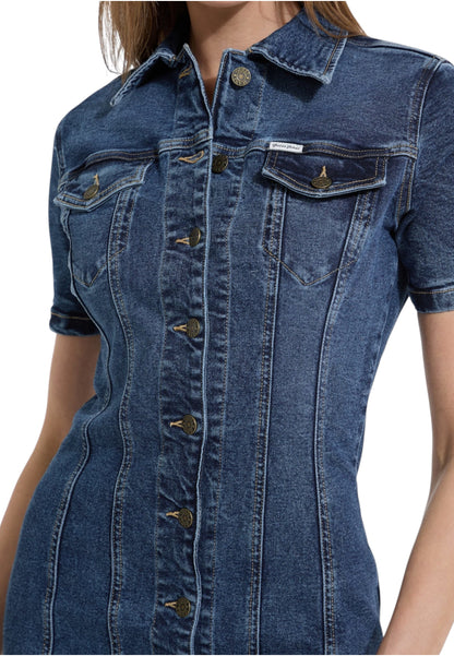 Vestito Corto Donna Guess Manica Corta In Denim Gj W5YK55D5R11