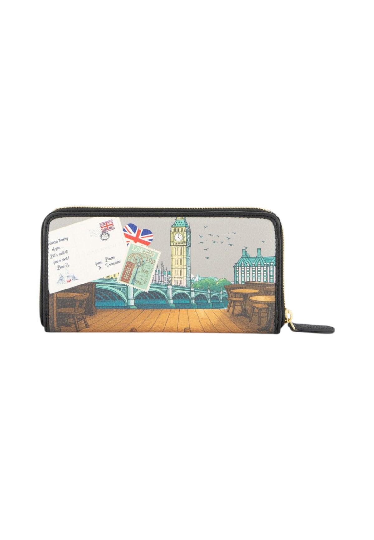 Portafoglio Con Zip Donna Braccialini Lungo, Chiusura con zip, Stampa Cartoline dedicata a Londra, Dimensioni: 18.5 x 3 x 10 Cm Cartoline Londra B19167_126CA