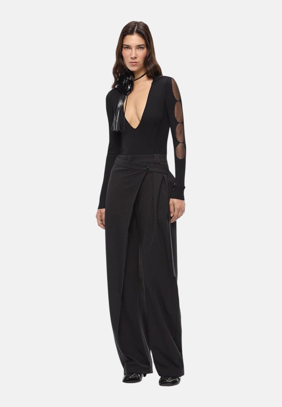 Body Manica lunga Donna Pinko Body a maniche lunghe, scollo a V, filato misto viscosa, lavorazione a costine sul retro, aperture velate sulle maniche, logo jacquard Danzica 107199A3H3