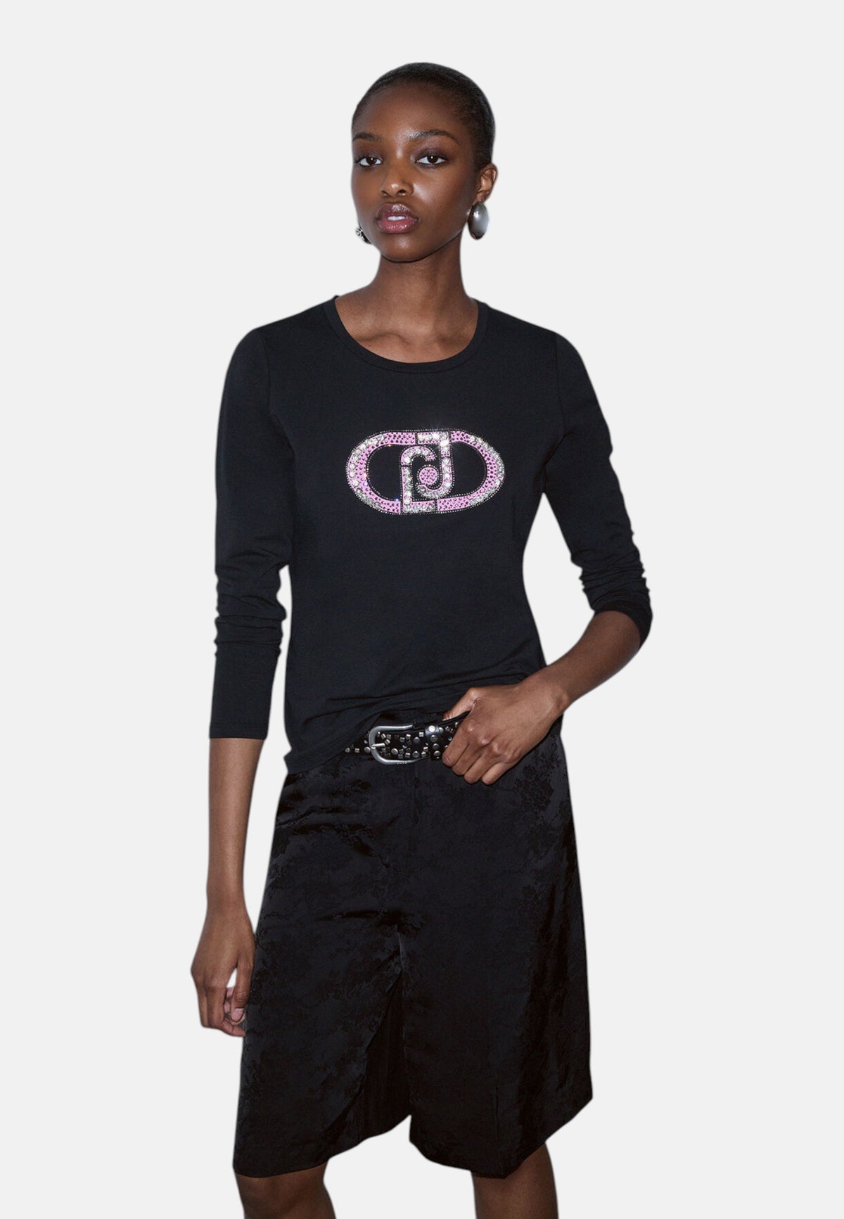 T-Shirt Manica lunga Donna Liu Jo Basica Monogram Stone TF6245JS003