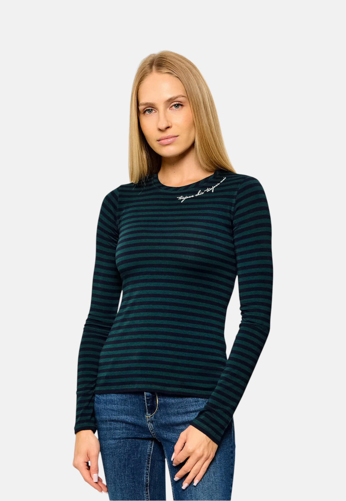 T-Shirt Manica lunga Donna Liu Jo A Righe Con Ricamo  WF6440J3988