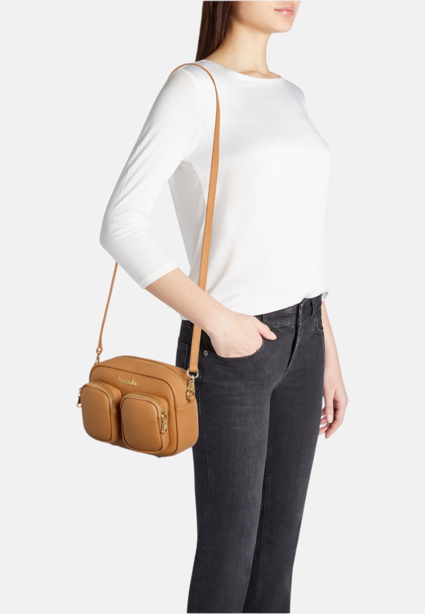 Borsa A Tracolla Donna Braccialini In Pelle Con Doppio Tascino Frontale Dolly B19100PP
