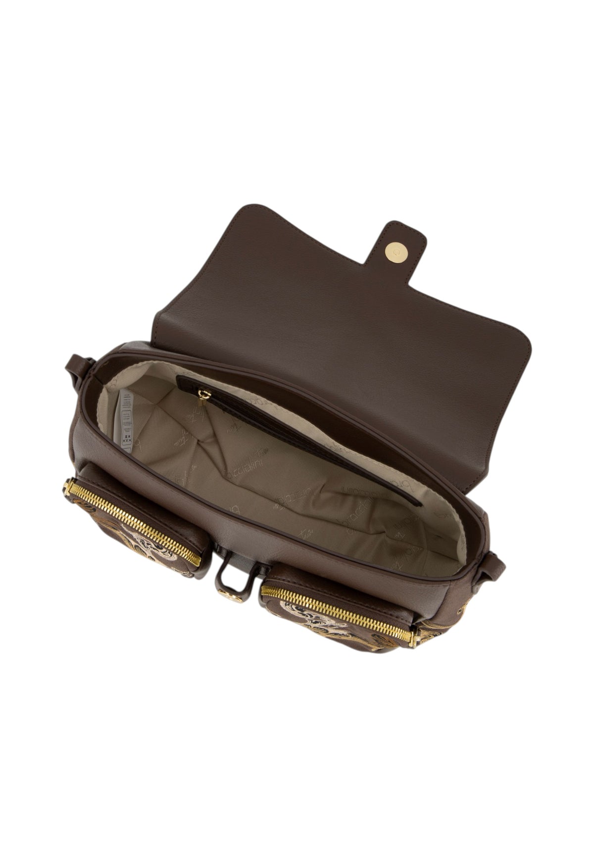 Borsa A Spalla Donna Braccialini A Spalla, Tracolla removibile e regolabile, Chiusura con clip, Due tasche interne, una con zip e una aperta, Stampa ramage con motivo ornamentale, Dimensioni: 20 x 8.5 x 18 Cm Queen B19300TY
