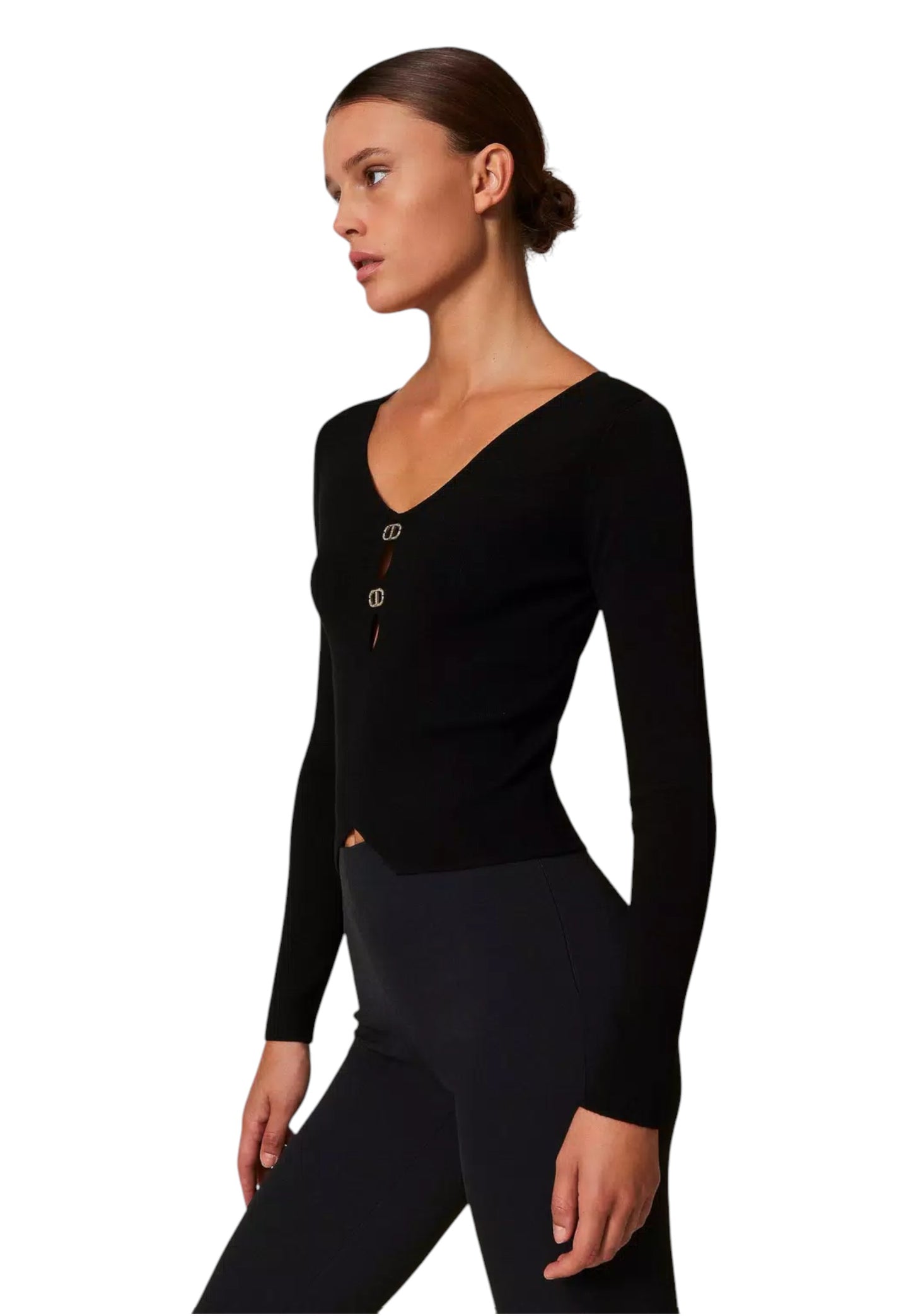 Maglia Scollo A V Donna Twinset In Viscosa Stretch E Oval T Doppio Uso  242TT3031