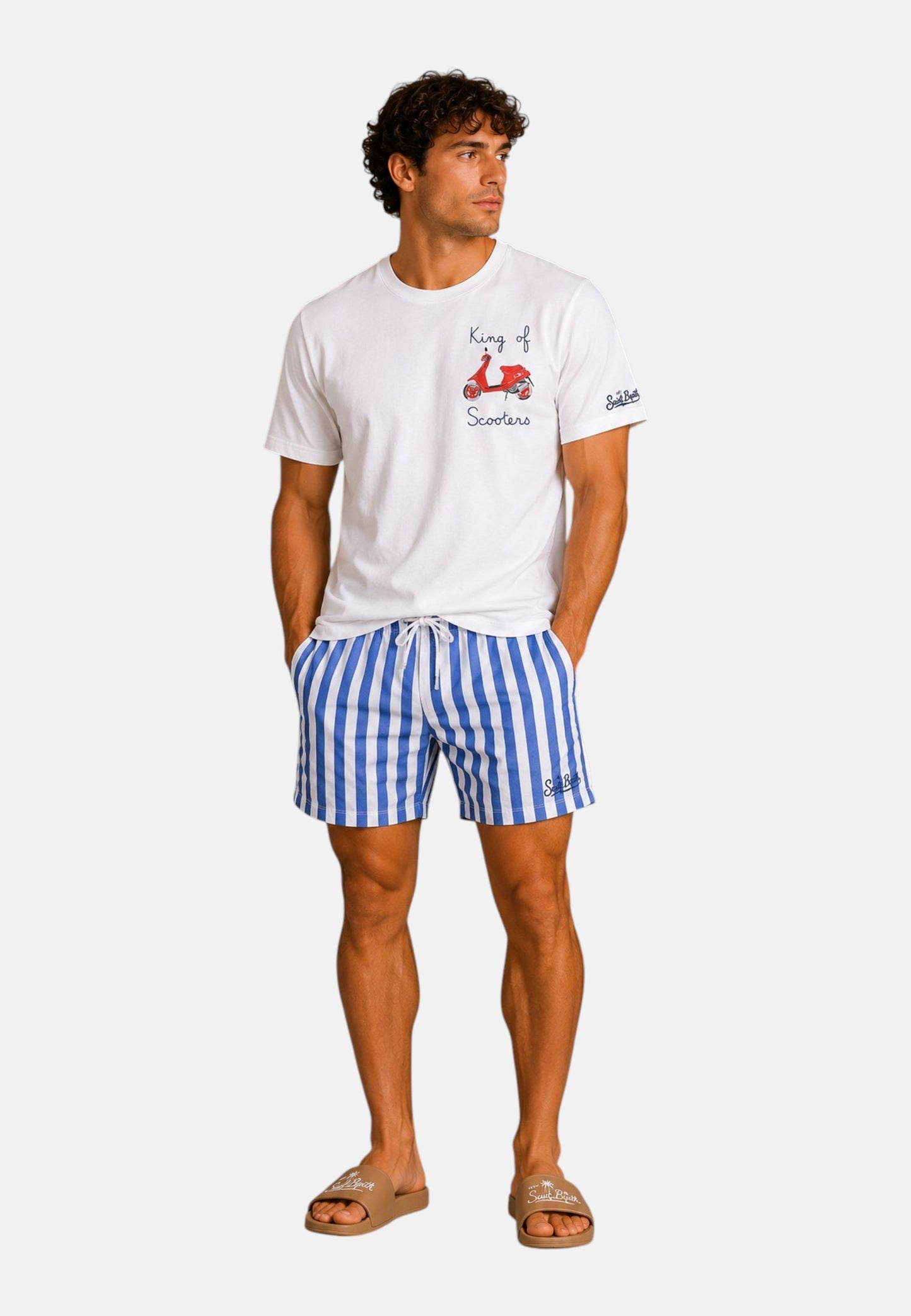 T-Shirt Manica Corta Uomo Mc2 Saint Barth Stampa E/O Ricamo Frontale King Scooter Portofino POT0001
