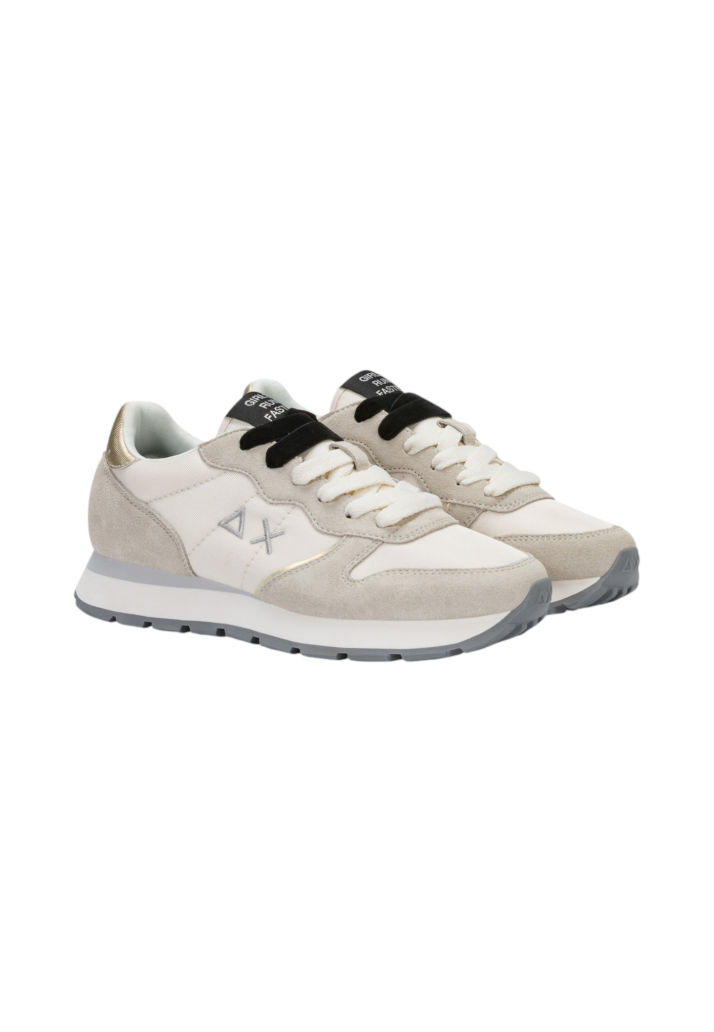 Sneakers Basse Donna Sun68 Stile Running, Nylon E Suede, Dettagli Laminati Ally Silver Gold Z46202