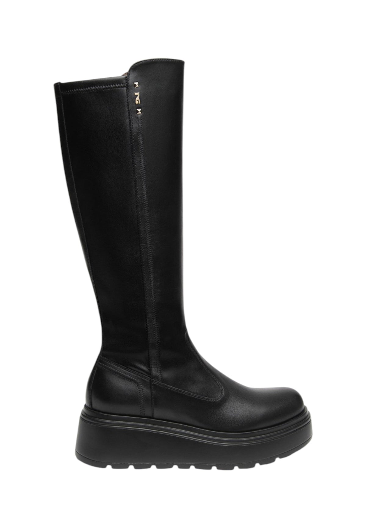 Stivali  Donna Nero Giardini Tomaia in pelle, gambale morbido, chiusura laterale con zip, punta tonda, suola platform, Made in Italy  I618113D
