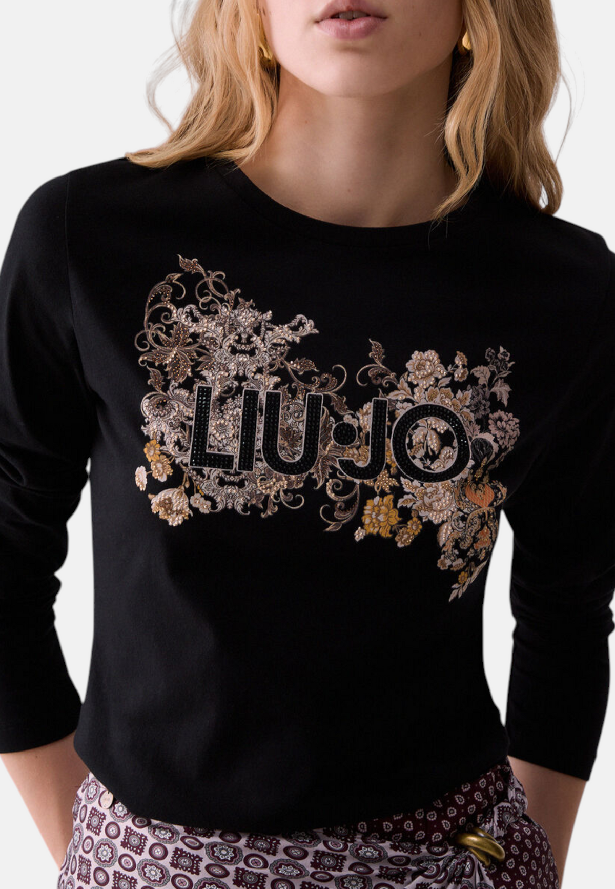 T-Shirt Manica lunga Donna Liu Jo Skinny Fit Con Logo Con Stampa Floreale LiuJo patch WF6448JS923