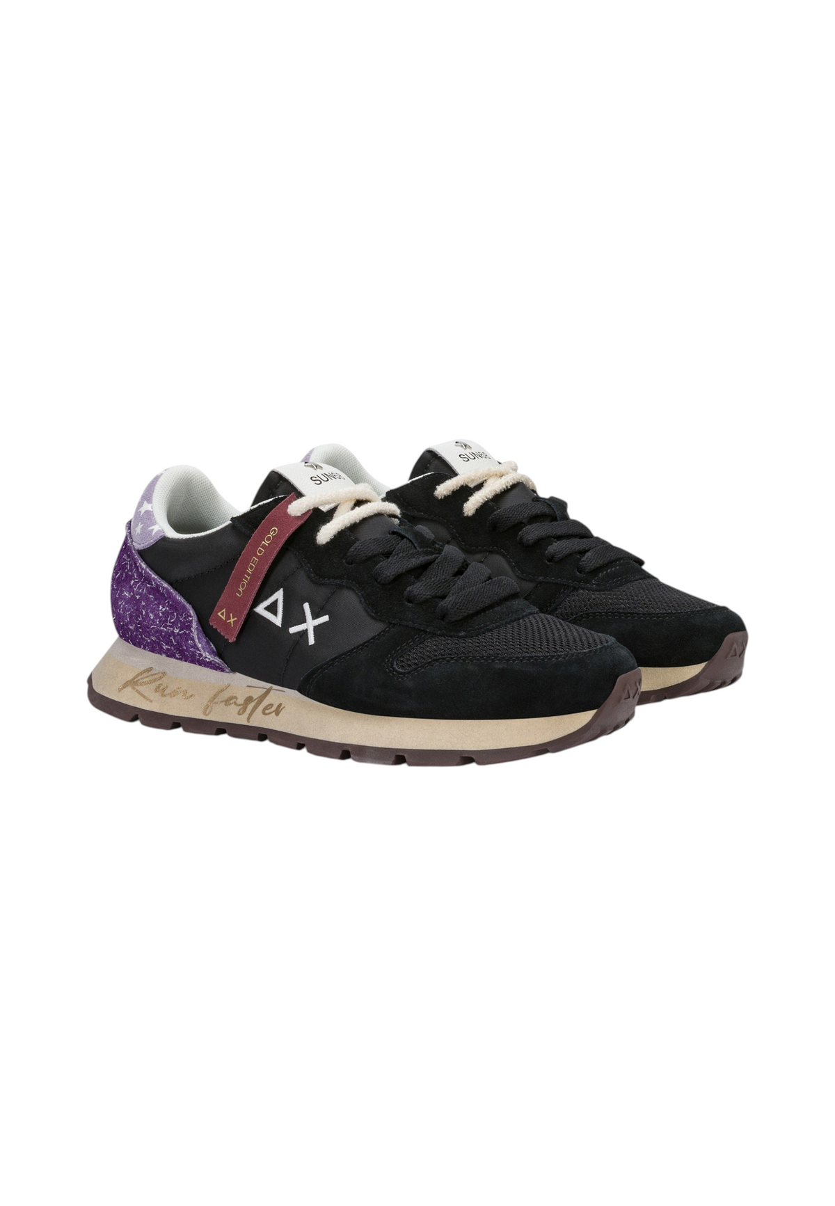 Sneakers Basse Donna Sun68 Stile Running, Nylon E Suede, Ricami Floreali Ally Vintage Z46207