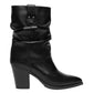 Stivali Con Tacco Donna Nero Giardini Tomaia in pelle, gambale morbido arricciato, punta affusolata, tacco largo, dettaglio logo, Made in Italy  I617146D
