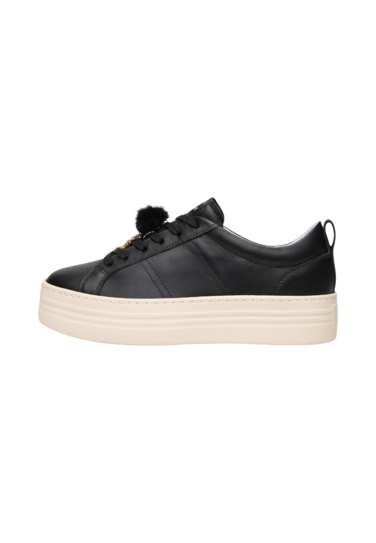Sneakers Basse Donna Nero Giardini Tomaia in pelle, chiusura con lacci, pompon decorativo, suola platform oversize, Made in Italy  I617440D