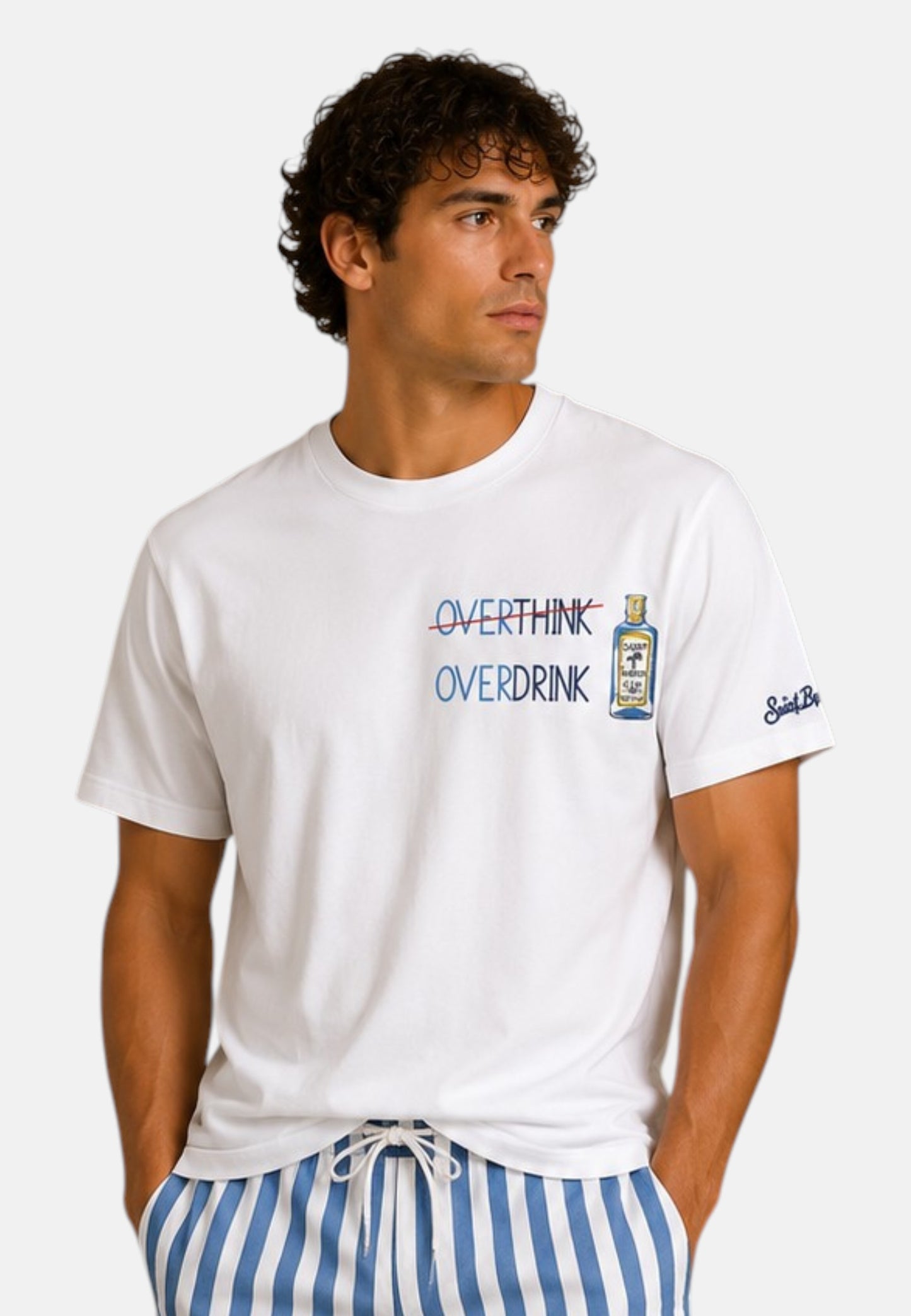 T-Shirt Manica Corta Uomo Mc2 Saint Barth Stampa E/O Ricamo Frontale Overdrink Portofino POT0001