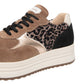 Sneakers Basse Donna Nero Giardini Tomaia in pelle scamosciata e tessuto, inserti animalier, chiusura con lacci, suola platform, Made in Italy  I617342D