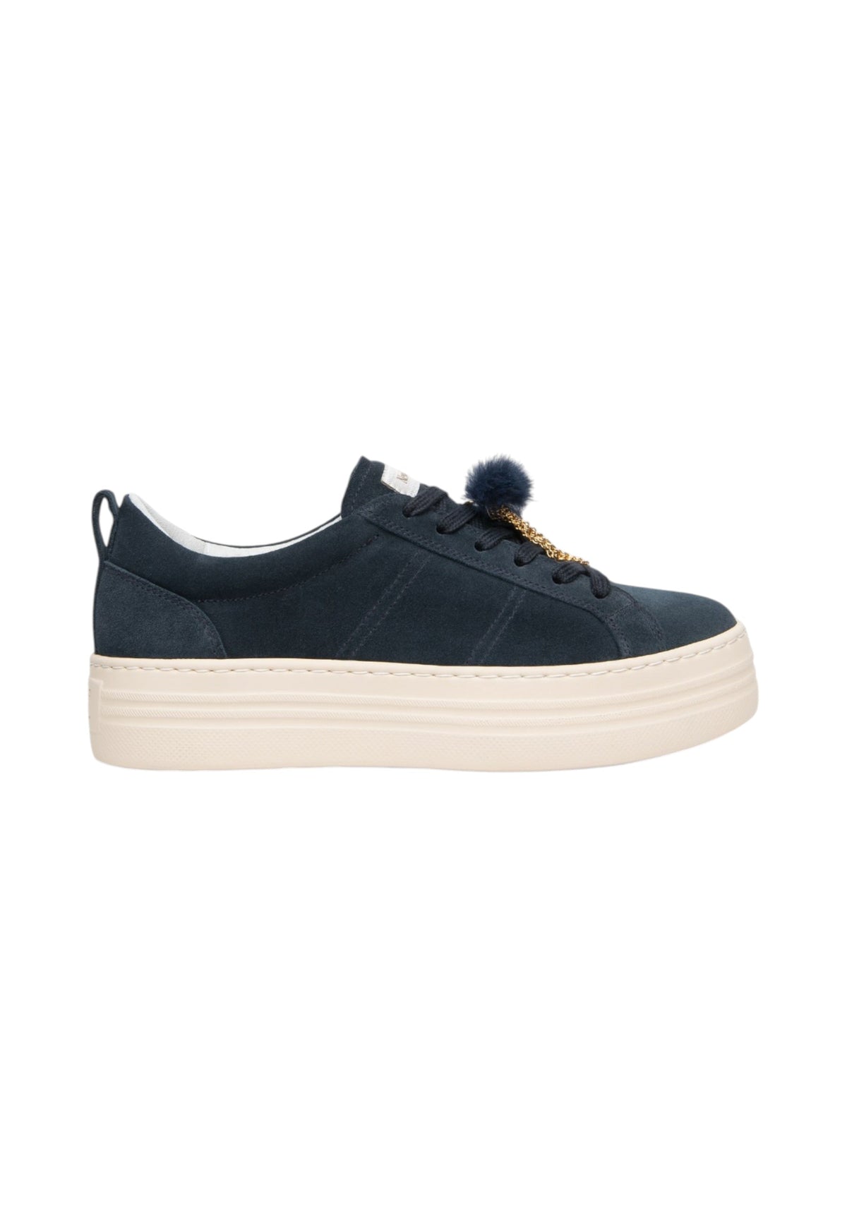 Sneakers Basse Donna Nero Giardini Tomaia in pelle scamosciata, chiusura con lacci, pompon decorativo, suola platform oversize, Made in Italy  I617441D