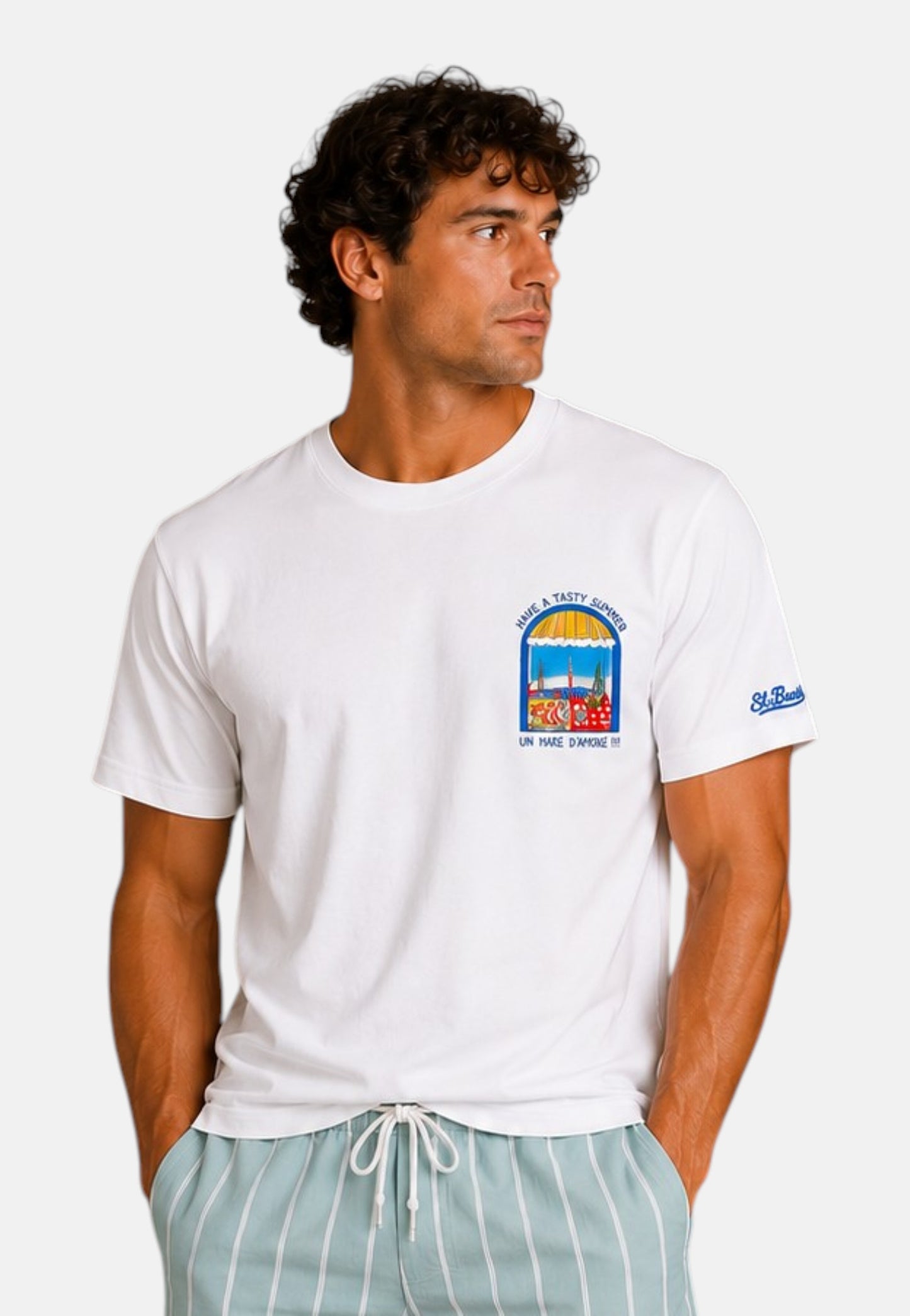 T-Shirt Manica Corta Uomo Mc2 Saint Barth Stampa/Ricamo Fronte E Retro Tasty Summer Portland PRL0002