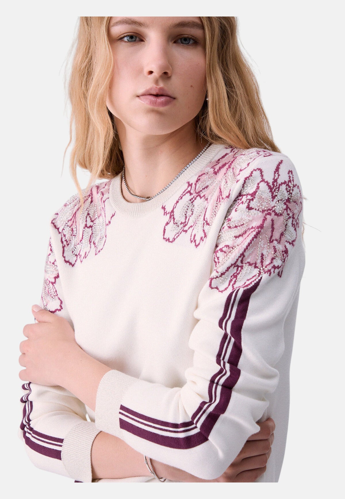 Maglia A Girocollo Donna Liu Jo Con Ricamo Floreale E Paillettes  TF6094MS49I